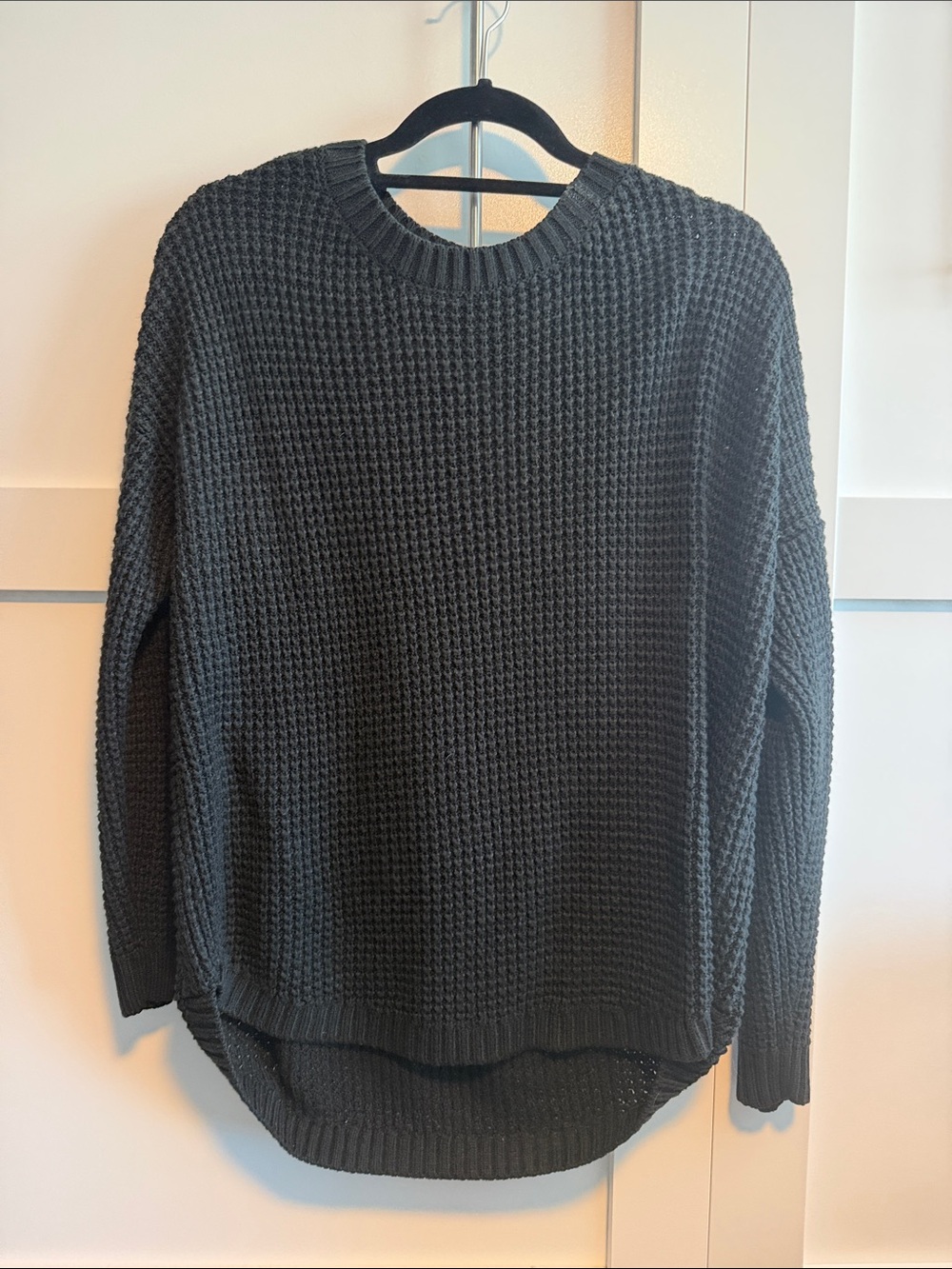 SO Black Waffle-Knit Crewneck Sweater